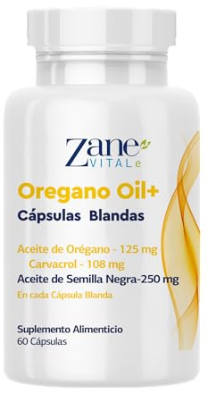 Zane Aceite de Orégano +. Aceite de Orégano y Aceite de Comino Negro en Cápsulas Blandas – Con Carvacrol y Timoquinona – Suplemento Dietético Sin OMG, Sin Gluten – 60 Cápsulas Blandas de Zane Vital.