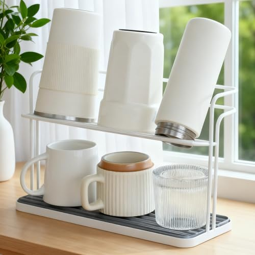 BJSSBJH Bottle Drying Rack,Coffee Mug Holder with Drain Tray for Coffee Cup,Water Cup(White)