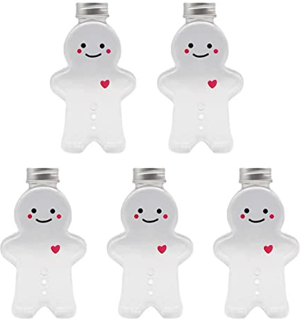 Lerpwige 5 Pezzi Carino Gingerbread Uomo Bere Tazza Di Plastica Bere Bottiglia Della Cucina Latte Acqua Bottiglia Casa Coppia di Bottiglie di Natale Vaso Candy