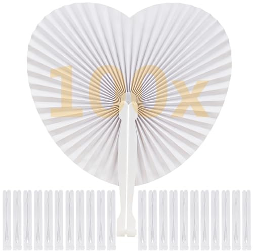 MAOOY 100 Stück Fächer Hochzeit Weiß, Herz Hochzeitsdeko, Vintage Faltfächer als Gastgeschenke