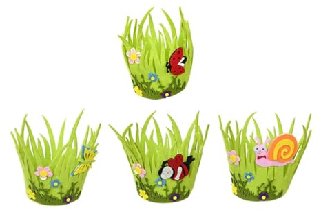 MAGICLULU Cestas para Huevos de Pascua 4 Piezas de Tela No Tejida, Redondas y Decorativas, Diseño Rústico y Práctico para Fiesta y Almacenamiento de Dulces Infantiles