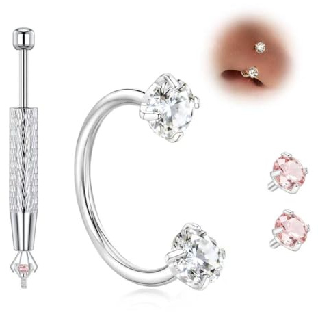 Titanium Horseshoe Nose Ring 20g 18g Gold Silver Double Gem Nose Rings Studs for Women Septum Rings 7mm 8mm Hypoallergenic Hoop Earrings Cartilage Helix Nostril Piercing Jewelry (Silver, 20g-8mm)