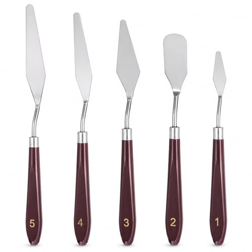 5-Piece Stainless Steel Cake Frosting Spatula Set, Dual-Use Palette Knife | Baking Pastry Tool, Icing Decorating for Cake Fondant Chocolate & Art Painting Knife for Acrylic Color Mixing Supplies