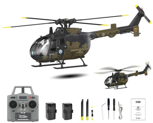 RCXTechPro RC ERA C180 BO-105 RC Hubschrauber, 2,4 GHz 6CH 1:25 Ferngesteuerter Helikoptermit Höhenstabilisierung & Optical-Flow-Positionierung, Brushless-Motor, EIN-Tasten-Steuerung -RTF/2 Akku