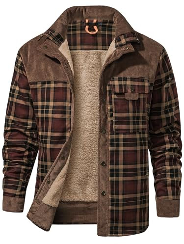 Mr.Stream Camicia da Uomo in Stile Casual da Boscaiolo Plaid Flanella A Quadri Camicia Imbottita da Lavoro di Cotone Cappotto Invernale 3251 Coffee XL