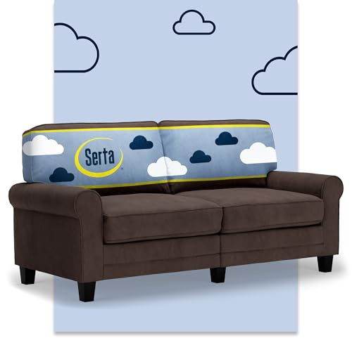 Serta Copenhagen 73 Rolled Arm Sofa, Easy Care Polyester, Soft Pillow Back, Pocket Coil Seat Cushions, Removable Covers, Loveseat or Couch for Small Spaces, Living Rooms or Bedrooms, Dark Brown