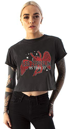 Amplified Clothing Womens Grigio LED Zeppelin Maglietta A Maniche Corte Cropped (Large)
