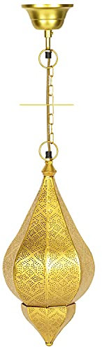 Lampe Suspension Luminaire marocaine Kihana 40cm Dorée E14 Douille | Plafonnier Lustre de Salon marocain oriental | Lanterne électrique indienne Vintage design décoration de maison orientale arabe