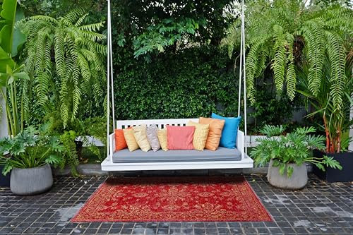 andiamo Outdoor Teppich wetterfest Bonnie - Balkon Teppich wasserfest Outdoorteppich im bunten Design auch einsetzbar als Teppich Wohnzimmer oder Küchenteppich Rot 120 x 170 cm