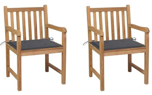 vidaXL 2X Teak Wood trädgårdsstolar med kuddar utomhus matsalsstolar uteplats middagsstol