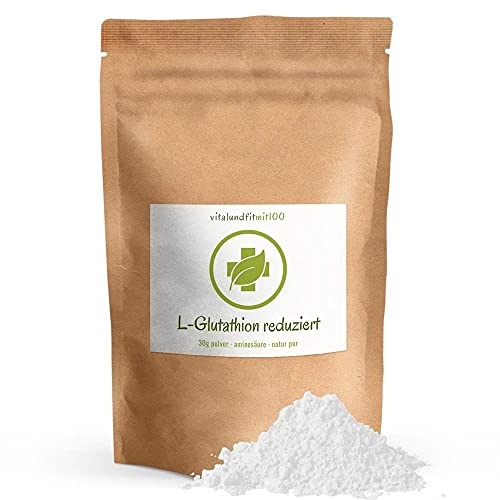 vitalundfitmit100 L-Glutathion Pulver reduziert 30 g, rein, vegan, aus Fermentation