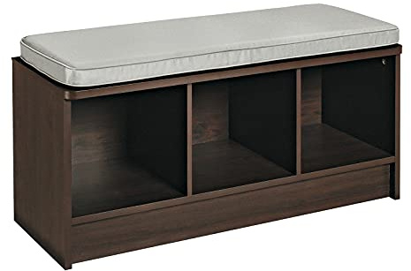 ClosetMaid 1632 Cubeicals 3-Cube Storage Bench, Espresso with Gray Cushion