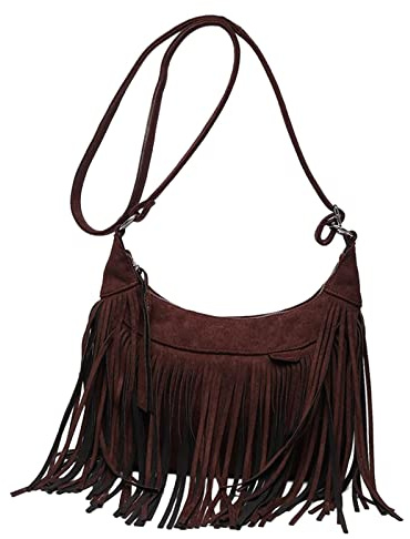 F Fityle Bolso de Hombro, Bolso con Borlas, Bolso de Moda, Moderno, Estilo Flecos, Correa Ajustable para Teléfono Escolar, Trabajo, Portátil Al Aire, Marrón