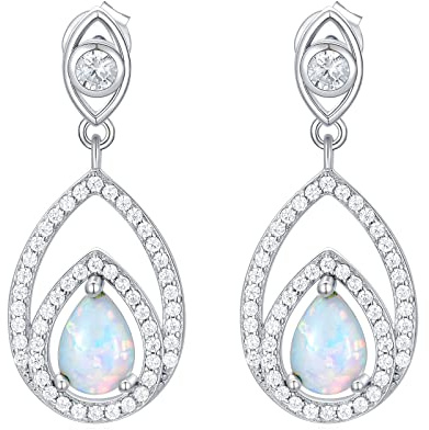 VONALA Opal Ohrringe 925 Sterling Silber Oktober Geburtsstein Teardrop Hängend Ohrringe Opal Tropfen für Frauen Mädchen