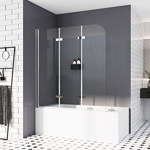 Duschtrennwand für Badewanne,140 x 140 cm 3 teilig Faltwand für Badewanne Duschabtrennung 6mm ESG Sicherheitsglas NANO Glas Duschwand