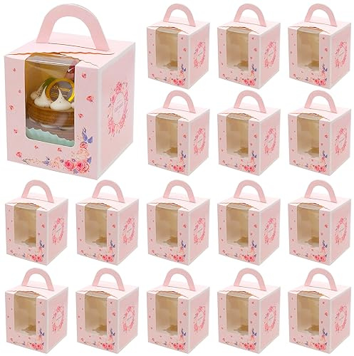 Bakiauli 25 Piezas Cajas para Tartas, Cajas de Cupcakes Independientes con Ventanas Transparentes para Tartas Rebanada Pastel y Postres