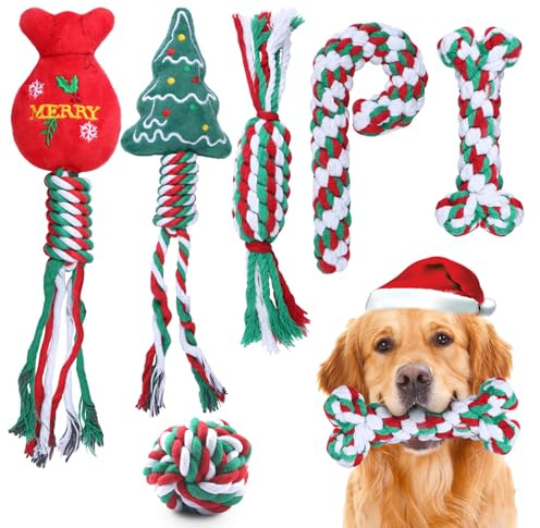 Weocar 6-Pack Weihnachtshund Seil Spielzeug, Kau Seil Spielzeug für Welpen kleine mittlere Hunde, Natürliche Baumwolle Hund für Zähne Reinigung, Hund interaktive Kau
