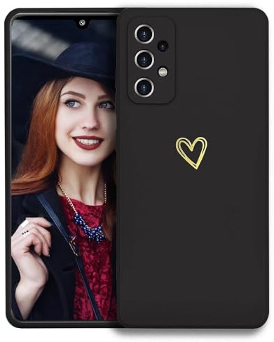 POUHYE Cover per Samsung Galaxy A13 4G Custodia Originale, Gomma Gel di Silicone Liquida Cover con Protezione Fotocamera, Morbida Sottile e Antiurto AntiGraffio Case con Motivo a Amore Cuore Nero