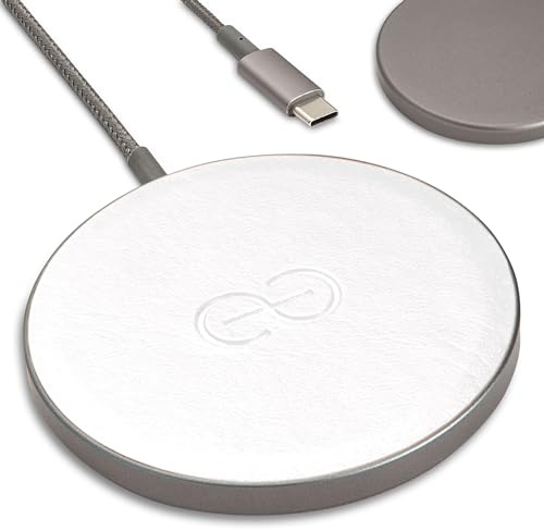 Dreem Empower Magnetic Wireless Charger Pad – Compatible with MagSafe for iPhone 17/16/15/14/13/12 & Qi-Certified Devices – Premium Vegan Leather [White]