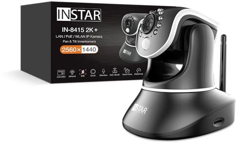 INSTAR IN-8415 2K+ schwarz - LAN/PoE/WLAN Überwachungskamera mit KI (AI) - steuerbare IP Kamera - WPA3-2,4 und 5Ghz WiFi - Verwendung im Innenbereich - PIR - PTZ - HomeKit - MQTT
