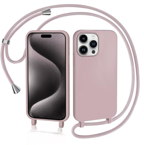 AOMYKE Handyhülle für iPhone 15 Pro Hülle mit Band, Handyband iPhone 15 Pro Hülle zum Umhängen Schutzhülle mit Kette Kordel Weich TPU Liquid Silikon Case， Pink