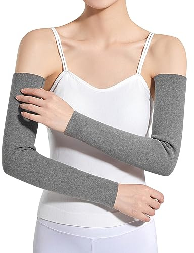 Termisk fleece armvärmare elastisk varm arm armbåge ärmar vinter armbåge längd fingerlös armbåge stöd arm handledsskydd långärmad värmare muffar för kvinnor män cykling, artrit smärtlindring