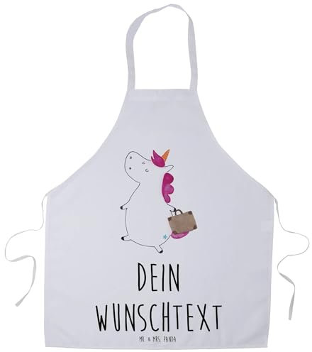 Mr. & Mrs. Panda Personalisierte Kochschürze Einhorn Koffer - Einhörner, Schürze Aus Polyester Personalisiert, Abenteuer, Erwachsen, Unicorn, Spaß, Grillschürze Mit Namen