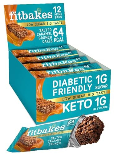 Fit bakes Salted Caramel Mini Bars, Keto 1 Net Carb, Low Sugar, 12x19g | Diabetic Chocolate Bar, Low Carb Keto Snack, 64 Calorie, Low Calorie Biscuit Crunch Cakes, No Added Sugar, Fitbakes