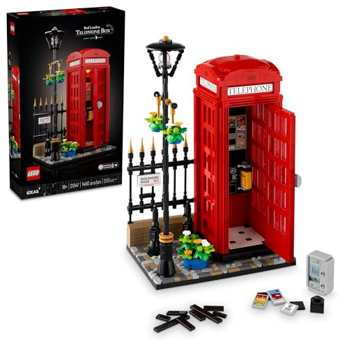 LEGO Ideas Red London Telefonzelle Modell für Erwachsene, Londoner Telefonzelle und Handyhalterung zum Bauen und Ausstellen, kreative Geschenkidee für Reisende, London-Souvenir für Zuhause oder Büro,
