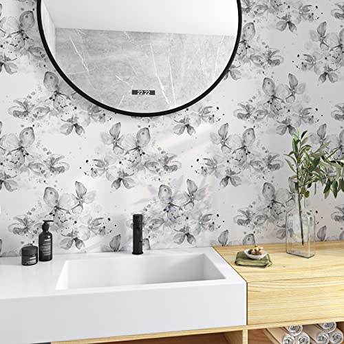 ReWallpaper 44.5CM×7M Papel Pintado Autoadhesivo Flores Pequefias Vinilo Adhesivo Muebles Floral Gris Papel Paredes Decoración Dormitorio Papel Pintado Vinílico Impermeable para Baño