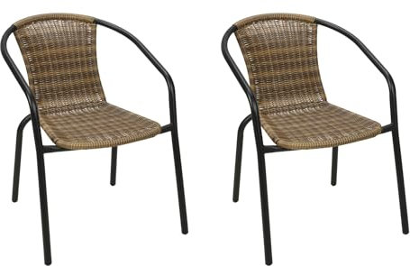 Mojawo Qualität 2 Stück Stahl/Polyrattan Bistrostuhl stapelbar Stapelstuhl Campingstuhl Gartenstuhl Küchenstuhl Balkonmöbel Gartensitzmöbel Cappuccino/Schwarz