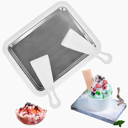 ACTOYS Ice Cream Rolls Machine, Piastra Fredda Per Gelato, Macchina per Gelato con 2 Spatole, Rolled Ice Cream Maker, Creatore di Gelato Istantaneo per Sorbetto, Yogurt Congelato- Bianco