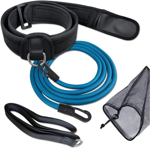 YUJHON Swimming Training Belt,Adjustable Swim Resistance Belt,Stationary Swimming Tether with Bungee Cord & Loop,Swim in Place Harness for Pool Training & Exercise