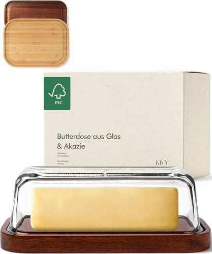 KIVY Burriera in vetro con coperchio ermetico per burro delicato – senza BPA – Burro – Burro dish – Burro con coperchio – Contenitore per burro con coperchio – Scatola per burro – Scatola per burro in