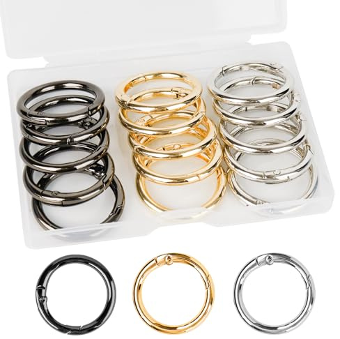 FRUHLING Runde Karabinerhaken O Ringe Metall 33mm, 15 Stück | Karabinerring mit Federöffnung, Rundring Federkarabiner, Für Schlüsselanhänger Rucksäcke Geldbörsen Tragetaschen
