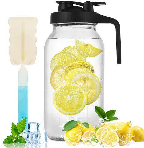 Carafe en Verre de 2 Litres Avec Couvercle et Bec Verseur, Carafe à Eau, Carafe eau Verre, Pichet à Thé Glacé, Pichet à Jus, Pour Boissons Maison/Thé Glacé/Lait/Café/Vin
