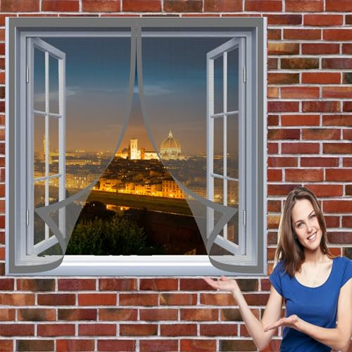 Insektenschutztür Fliegenschutz 86 x 128 cm Fenster Mückengitter Einfache Installation Auto Schließen Magnet Fliegengitter für Alle Universalfenster, Grau
