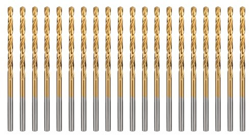 BECOLLO Titan-Bohrer, 3/32 Zoll, HSS-Metallbohrer, Länge Spiralbohrer, 135 ° geteilter Spitze, geeignet zum Bohren in Metall, Kunststoff, Holz, 20 Stück