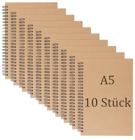 NAMYEUT 10 Stück Skizzenbuch A5 Spiralbindung, 60 Blatt/120 Seiten Spiral Skizzenblock A5 Blanko, Braun Zeichenblock Skizzenbücher für Skizzen, Zeichnung und Graffiti