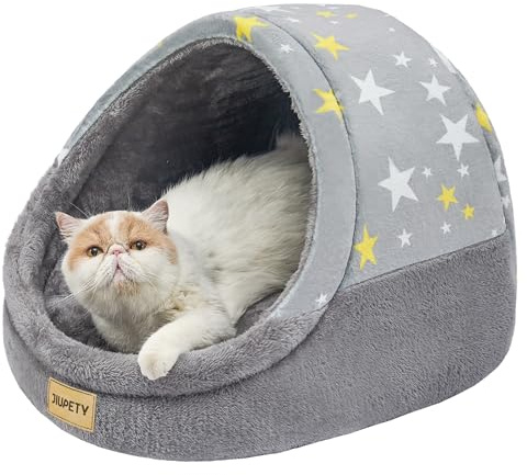 Jiupety Simpatica cuccia per gatti da interni, cuccia per gatti per gattini, grande grotta per gatti e gatti coperta con fondo antiscivolo, cuscino lavabile e rimovibile, M (40,6 x 40,6 x 33 cm