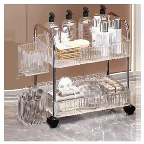 GCGC Aufbewahrungswagen, Schönheitssalonwagen Mit Rad, Beweglicher Werkzeugwagen Mit Hängekorb 2/3/4 Etagen, for Schönheitssalon, Klinik, Büro, Zuhause, Badezimmer, Küche(42x28x38cm)