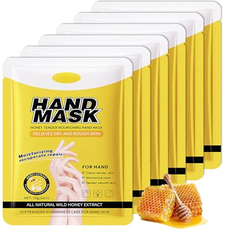LZYLLS 6 Pairs Hand Masks Moisturizing Gloves, Hydrating Hand Mask Moisturizer Gloves Care for Dry Cracked Hands, Smooth Long Lasting Soft Firming Hand Mask Gift Set for Men Women（M