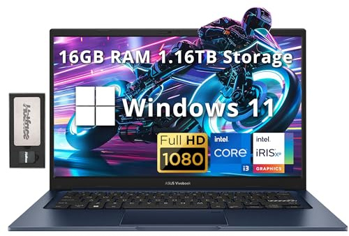 ASUS Vivobook - Computer portatile FHD da 14 per aziende e studenti, Intel i3-1215U, 16 GB di RAM, 1,16 TB di memoria (SSD da 1 TB + set docking station da 160 GB), scheda grafica Intel Iris Xe,