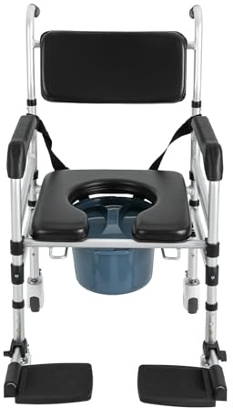 MINRS Duschstuhl für Senioren Toilettenstuhl Klappbar Duschhocker Höhenverstellbar mit Rollen und abnehmbaren Rücken- & Armlehnen bis 160kg für Senioren, Schwangere, Behinderte