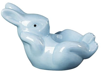 Coquetiers en forme d'animal, support pour œufs de Pâques en forme de lapin de Pâques, tasse à la coque en céramique (rose/bleu/blanc/jaune, 12 x 8,9 cm), pour petit déjeuner de table