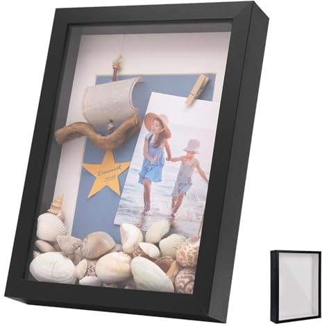 Cornice portafoto 3D, Cornice Profonda da Riempire 20x25 cm, con Lastra Acrilica Trasparente, Cornice per Oggetti 3D Più Profonda di 3 cm, Cornice Quadrate, Decorazione Murale Tridimensionale, Nero