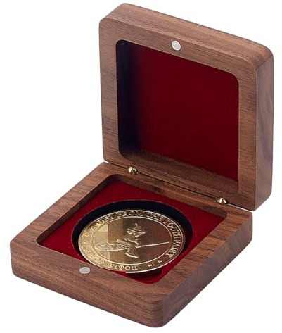 PH PandaHall Caja de presentación de monedas de madera de nogal, caja de presentación para monedas conmemorativas, caja de almacenamiento de monedas cuadrada, soporte interior de terciopelo para