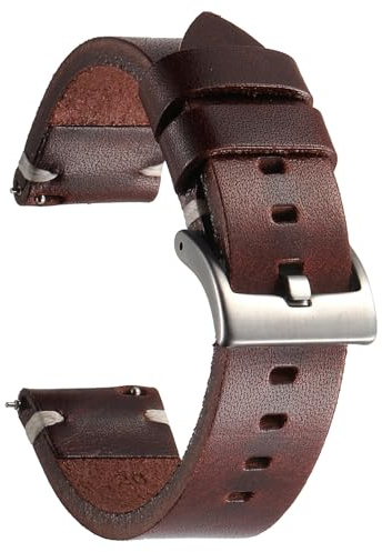 Berfine Rindsleder Uhrenarmband, Retro Handgemacht Vintage Quick Release Dick Leder Uhrenband mit Schnalle aus Edelstahl, Ersatzarmband für Smartwatch Damen Herren 18mm 20mm 22mm 24mm