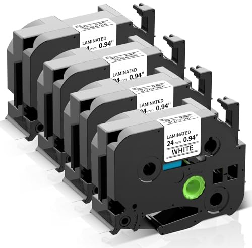 COLORWING Ersatz für Brother TZe-251 24mm Schriftbänder Laminiert Weiß | TZe251 24mm für Brother Ptouch Cube P710BT D610BT P700 P750W 2430, Schwarz auf Weiß, 4er