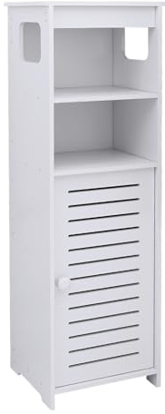 HUOLE Armoire de Salle de Bain, Petit Meuble de Rangement pour Toilettes, Armoire Toilettes Porte Brosse WC Meuble de Salle de Bain sur Pied en Bois, 24 * 20 * 75cm-Blanc